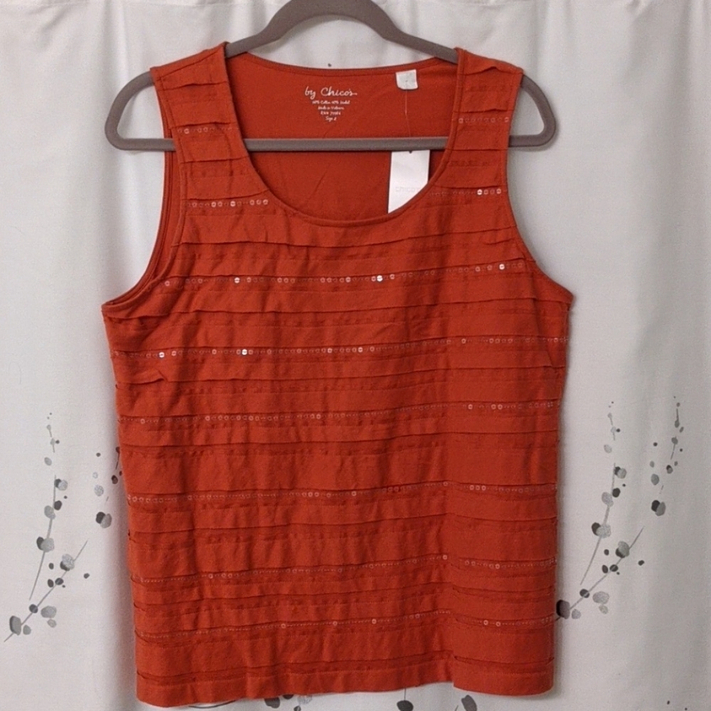 Hint of Sequin Orange Chico's Tank